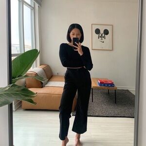 KOTN Women's Wide Leg High Rise Cotton Culotte Trousers Pants in Black size 6